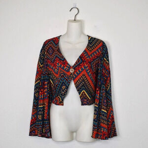 Luukse Multicolor Boho Crop Top Sz S Button Front Southwestern Tribal Dance